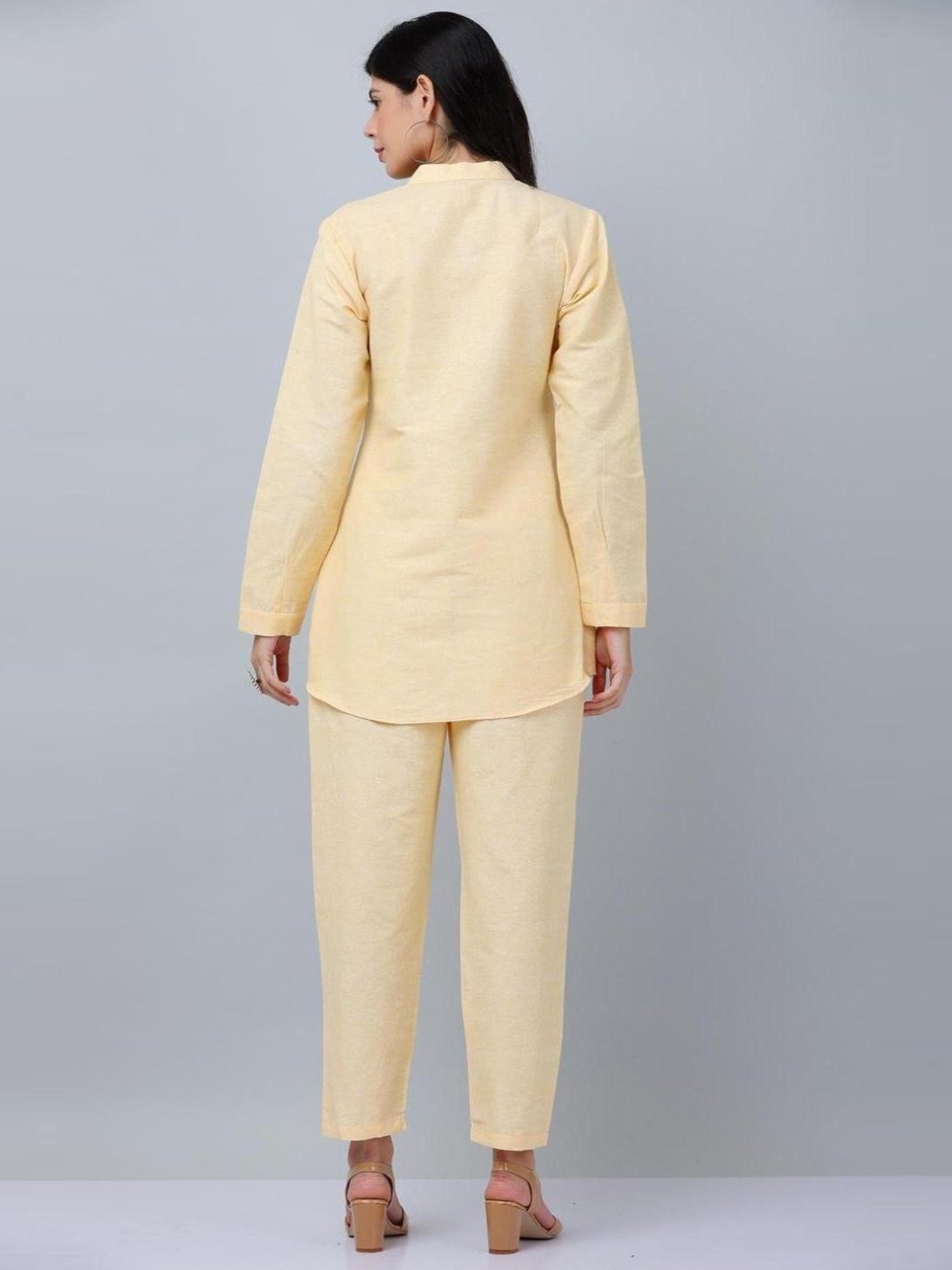 Kaanchie Nanggia Yellow Causal Wear Shirt and Pant Set