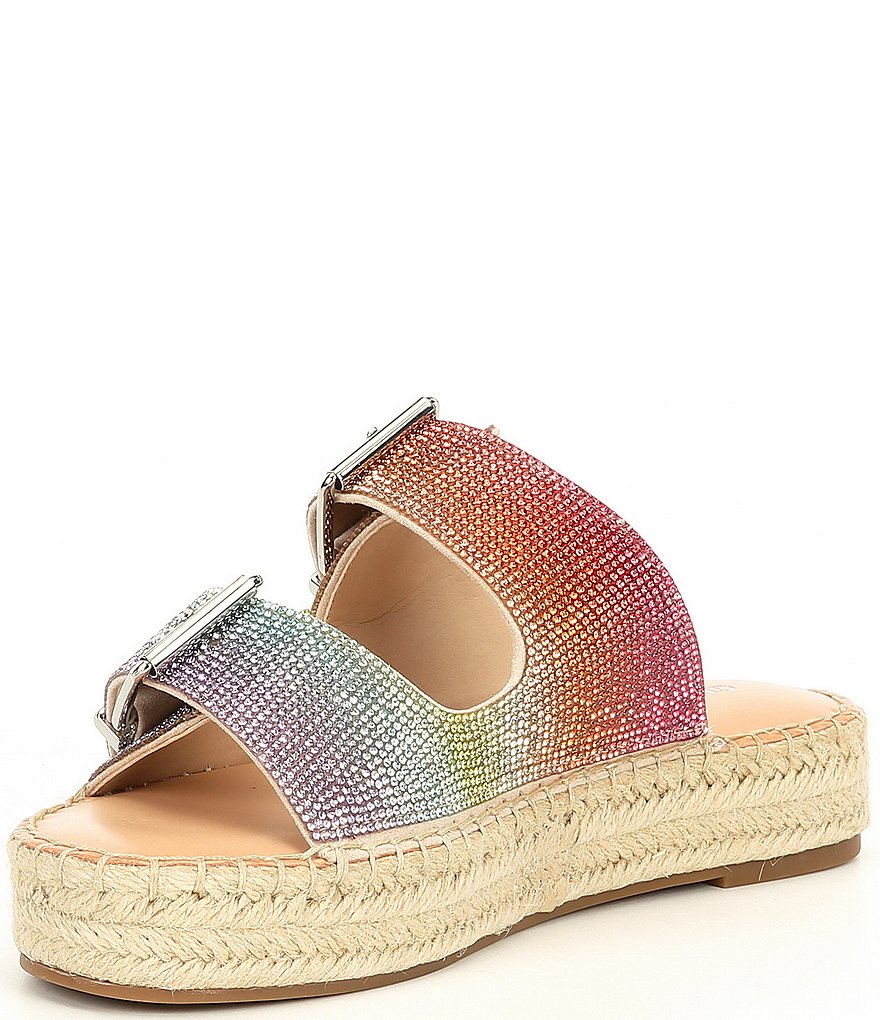 Gianni Bini Tyyla Rainbow Rhinestone Embellished Banded Flatforms