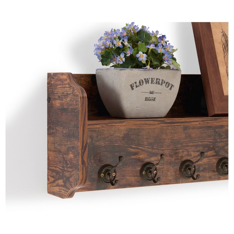 Utility Wall Shelf with Hooks - Aged Wood - Danya B.