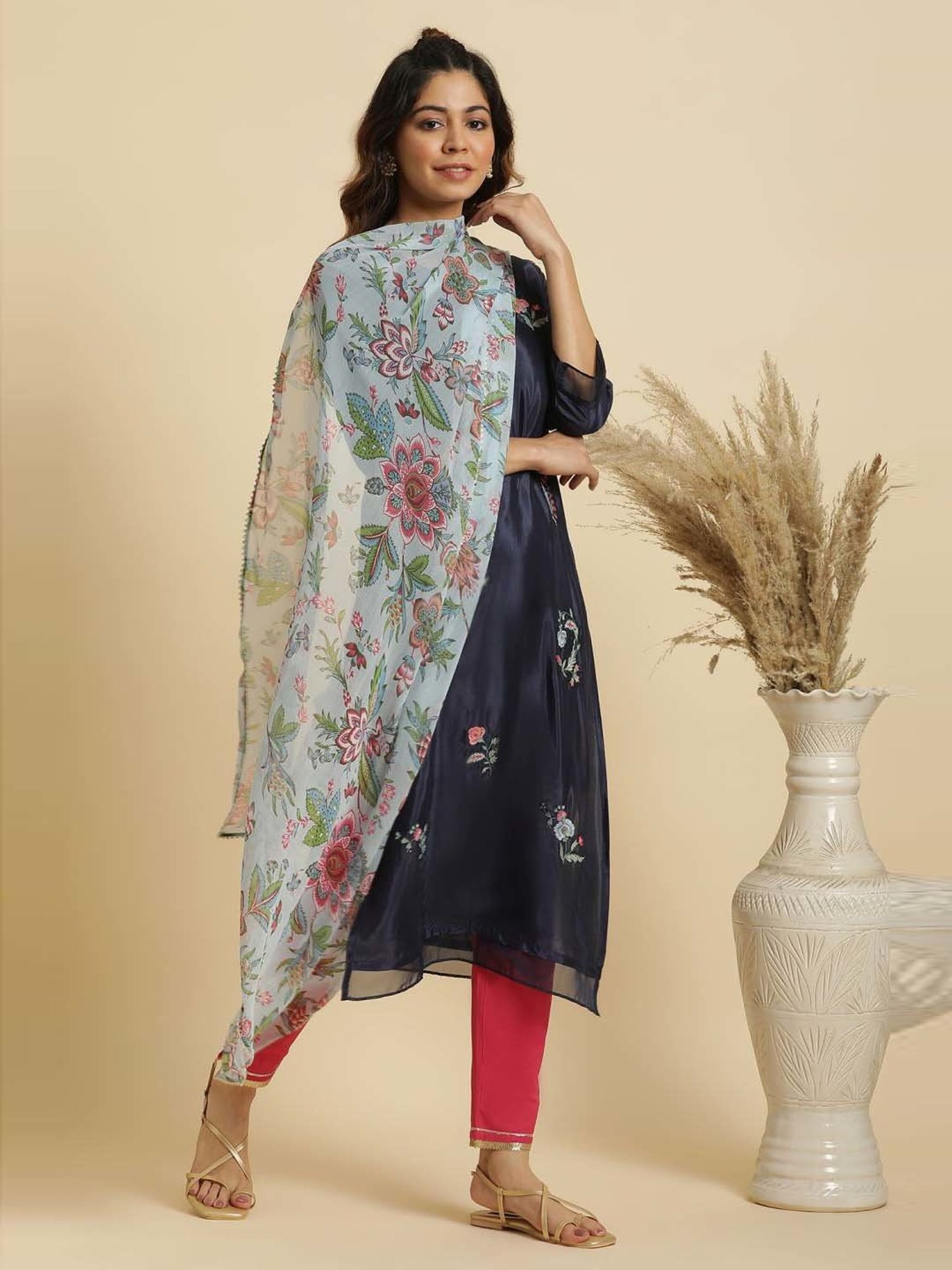 W Blue Printed Dupatta