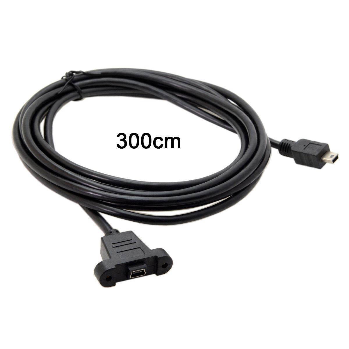 Mini USB Male to Female Extension Cable with Panel Mount Screw Hole Black 3m