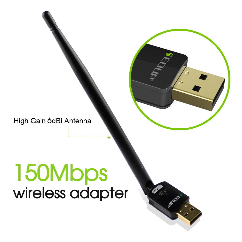 Mini Wireless Adapter with External 802.11N 150 Mbps Antenna Supports Soft AP for Fast Wireless LAN