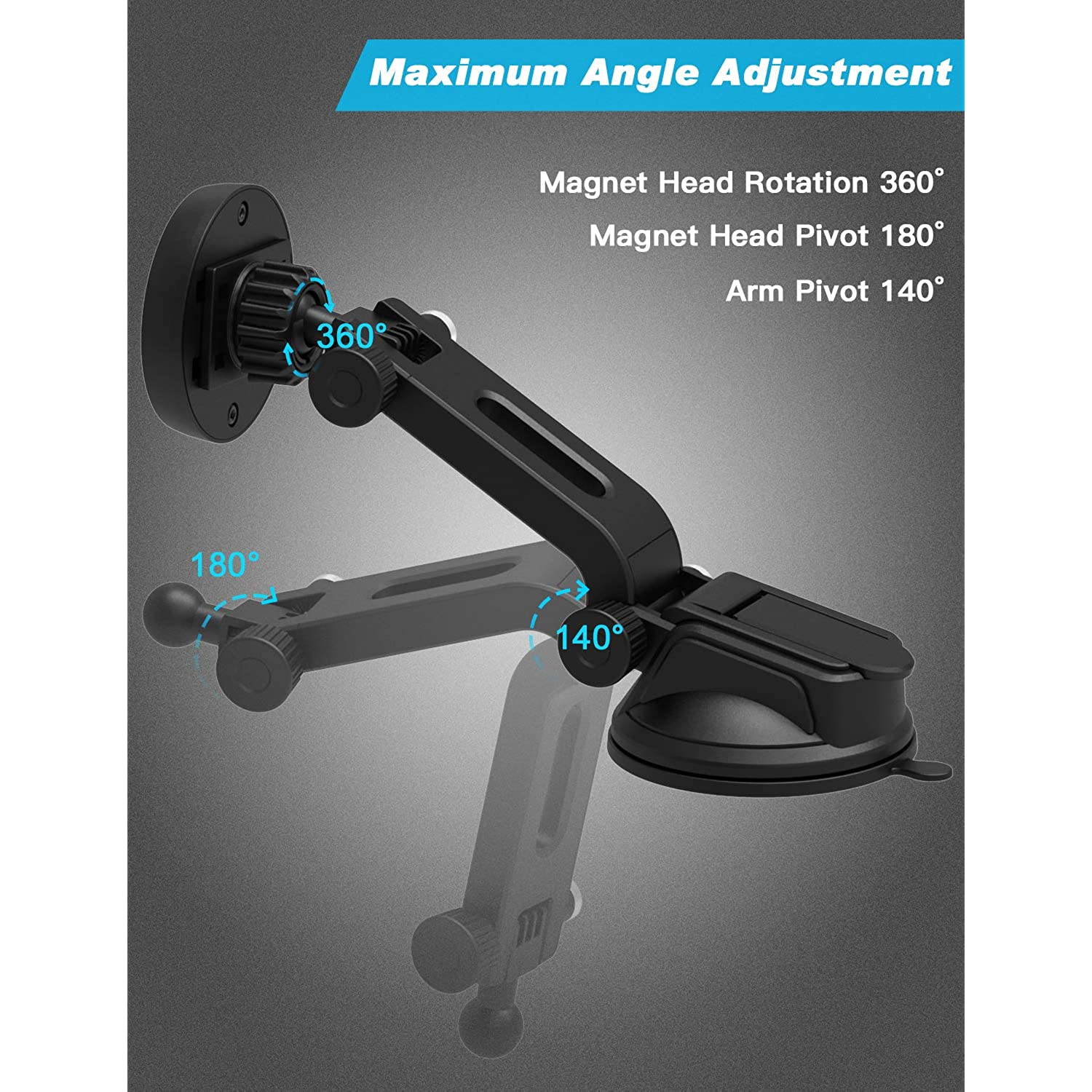 IPOW Car Phone Mount Holder Magnetic Phone Holder Mount Hands Free Cell Phone Holder for Car Dashboard Windshield Phone Holder Strong Magnet Maximum Angle One Holder Fits All Phones No View Blocking