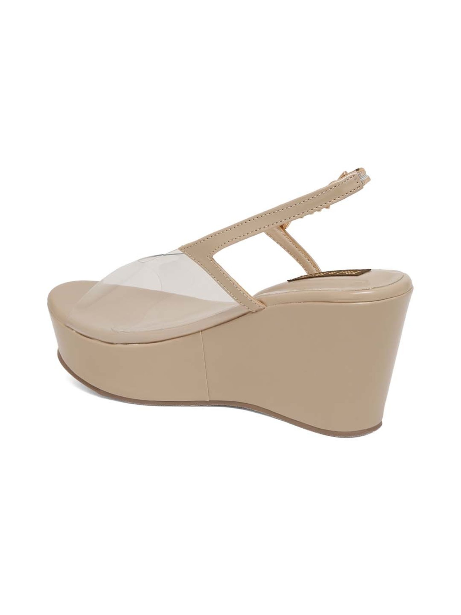 Flat N Heels Women's Beige Sling Back Wedges