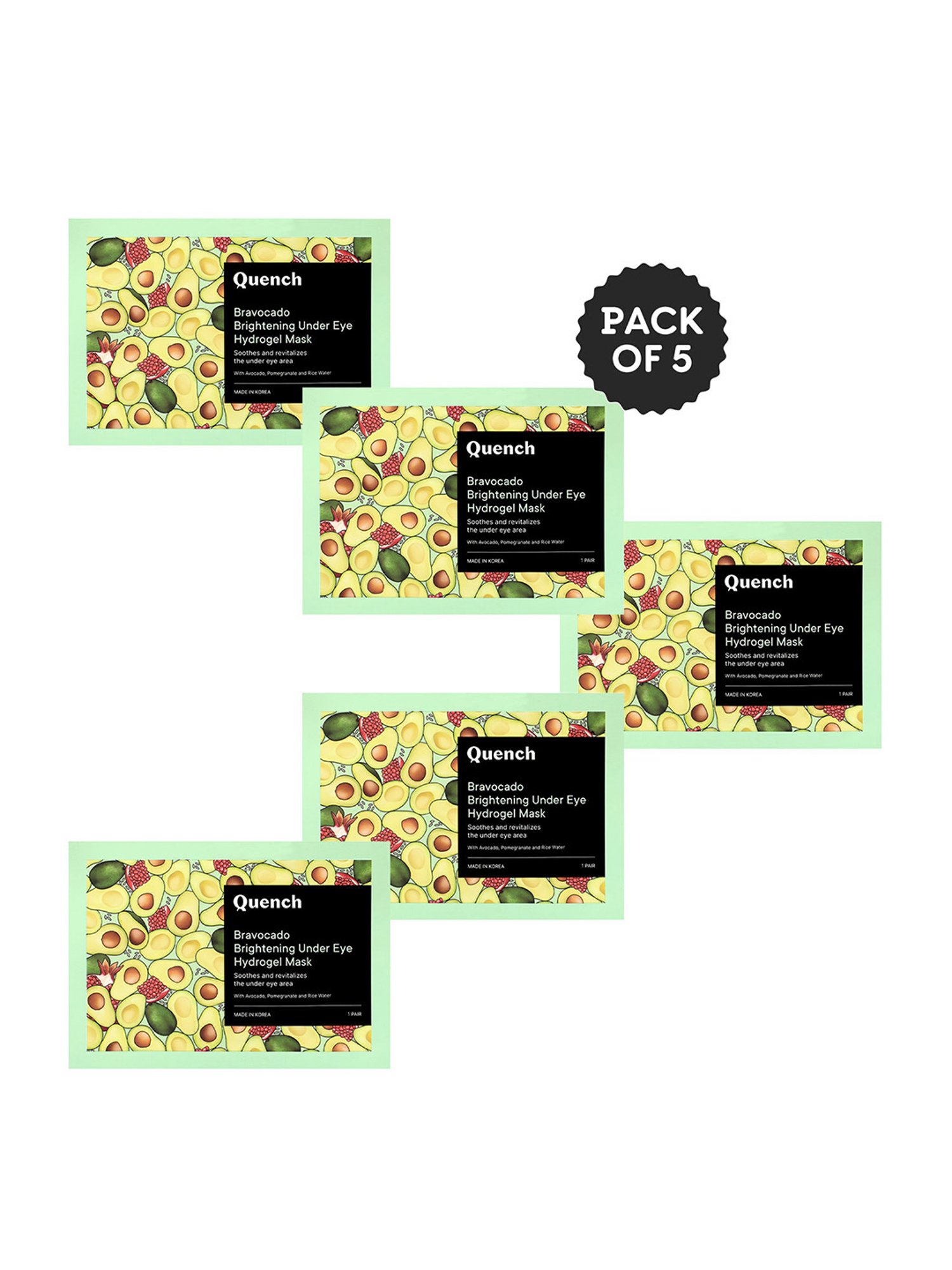 Quench Botanics Bravocado Brightening Under Eye Hydrogel Mask - Pack of 5
