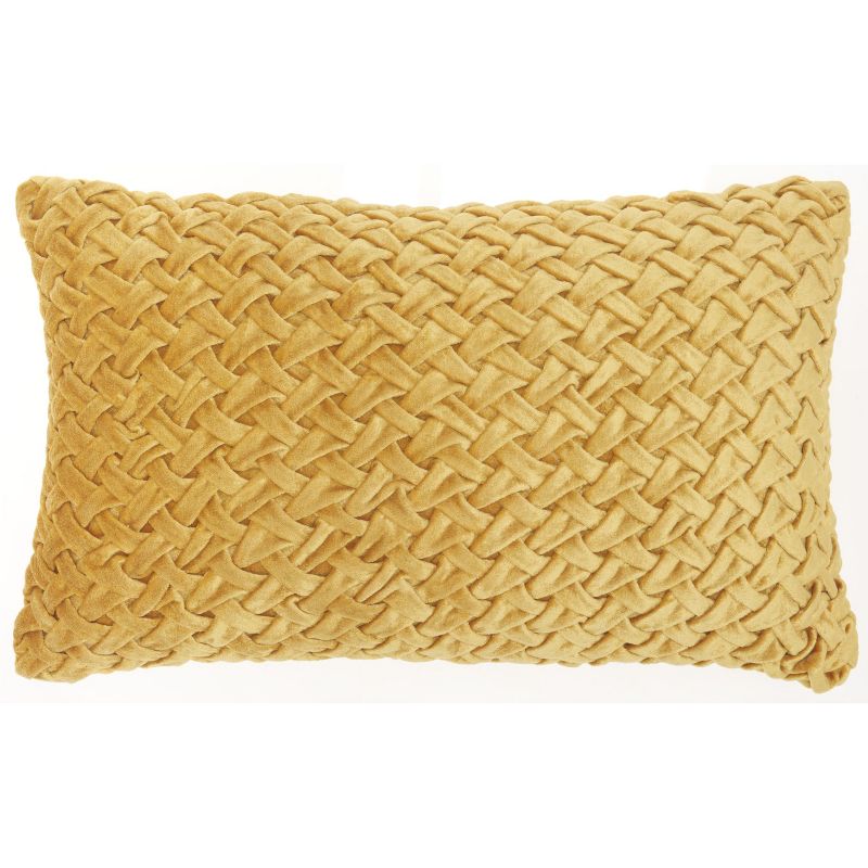 Mina Victory Life Styles Ruched Basketweave Gold Throw Pillow - 12"X20"