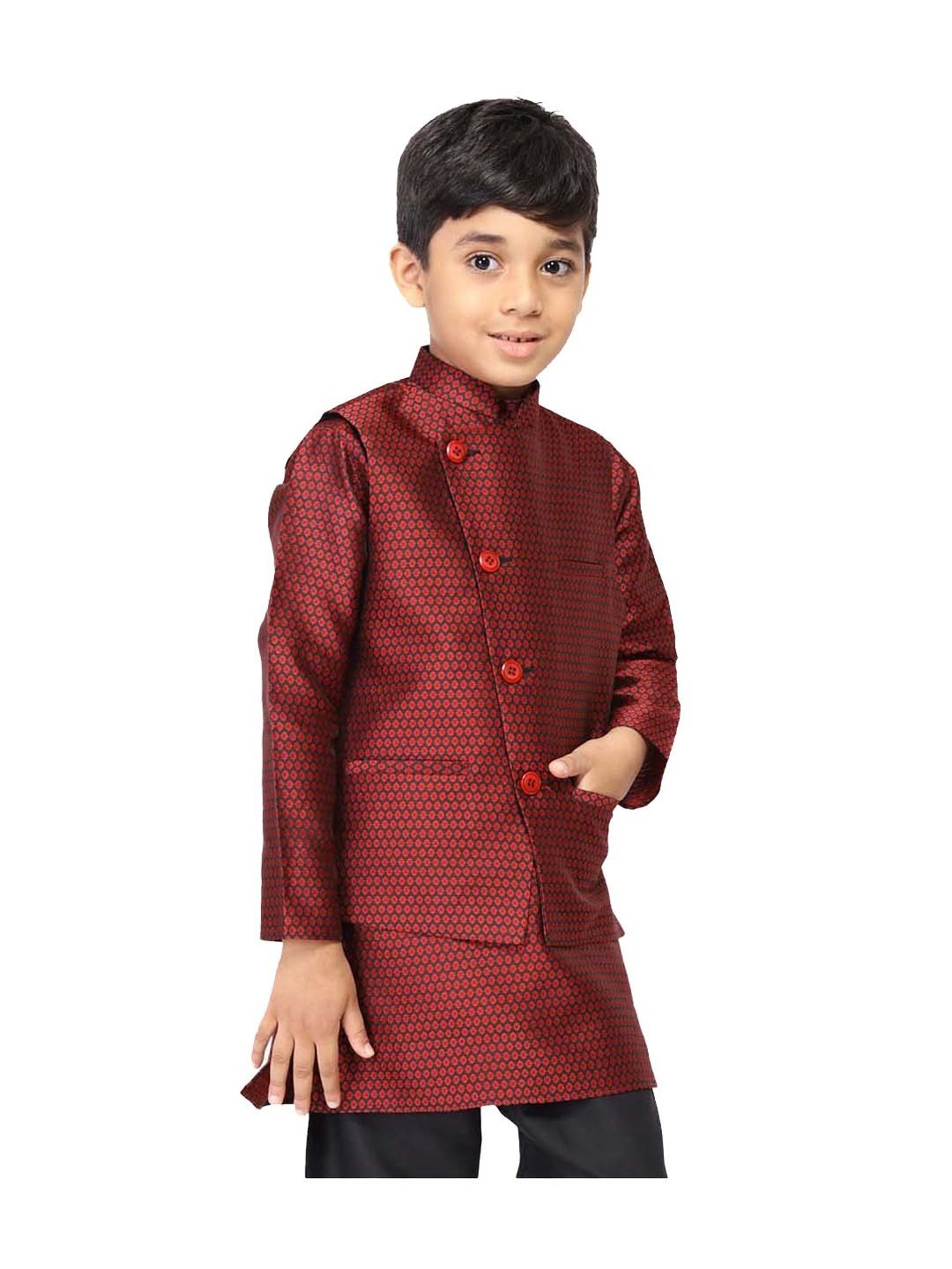 TABARD Kids Maroon Printed Nehru Jacket