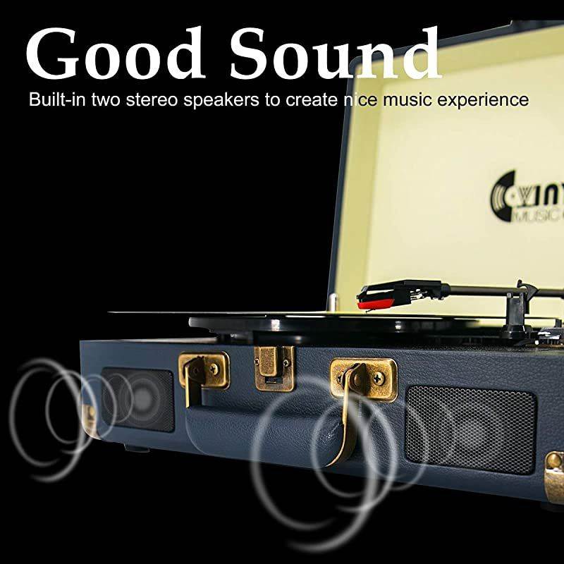 USB Turntable for 334578 RPM RecordVintage Vinyl Record Player with Stereo Speakers RCA OutputampLinein and USB Direct EncodingBlue