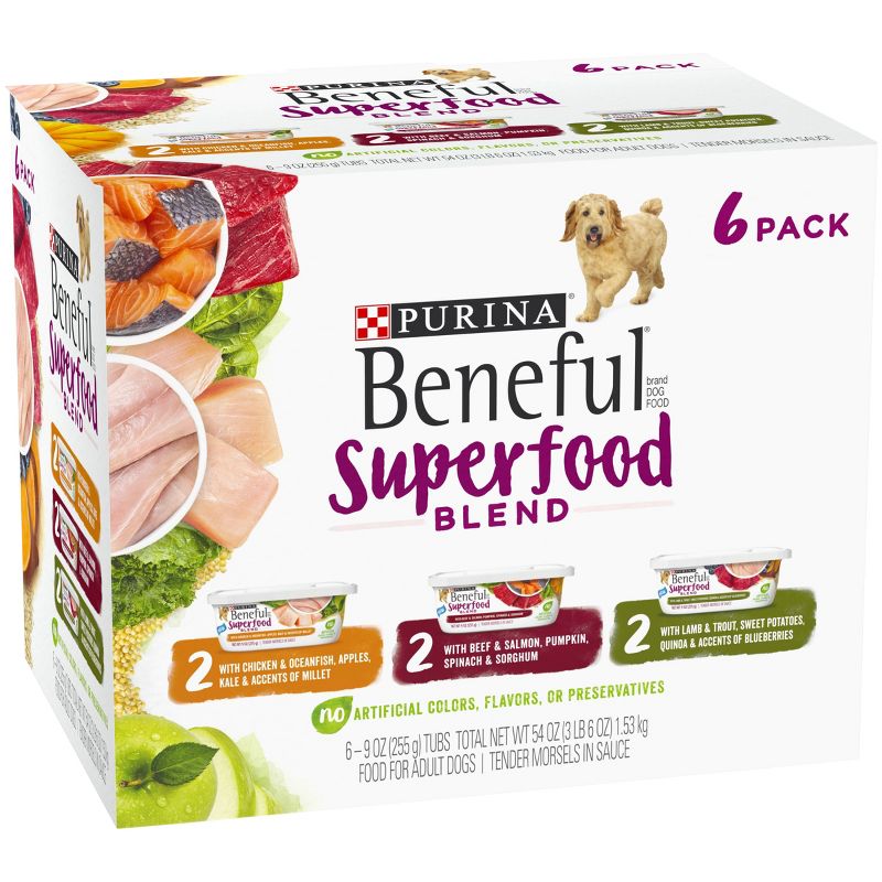 Purina Beneful Superfood Blend Chicken, Beef & Lamb Recipes Wet Dog Food - 9oz/6ct Variety Pack