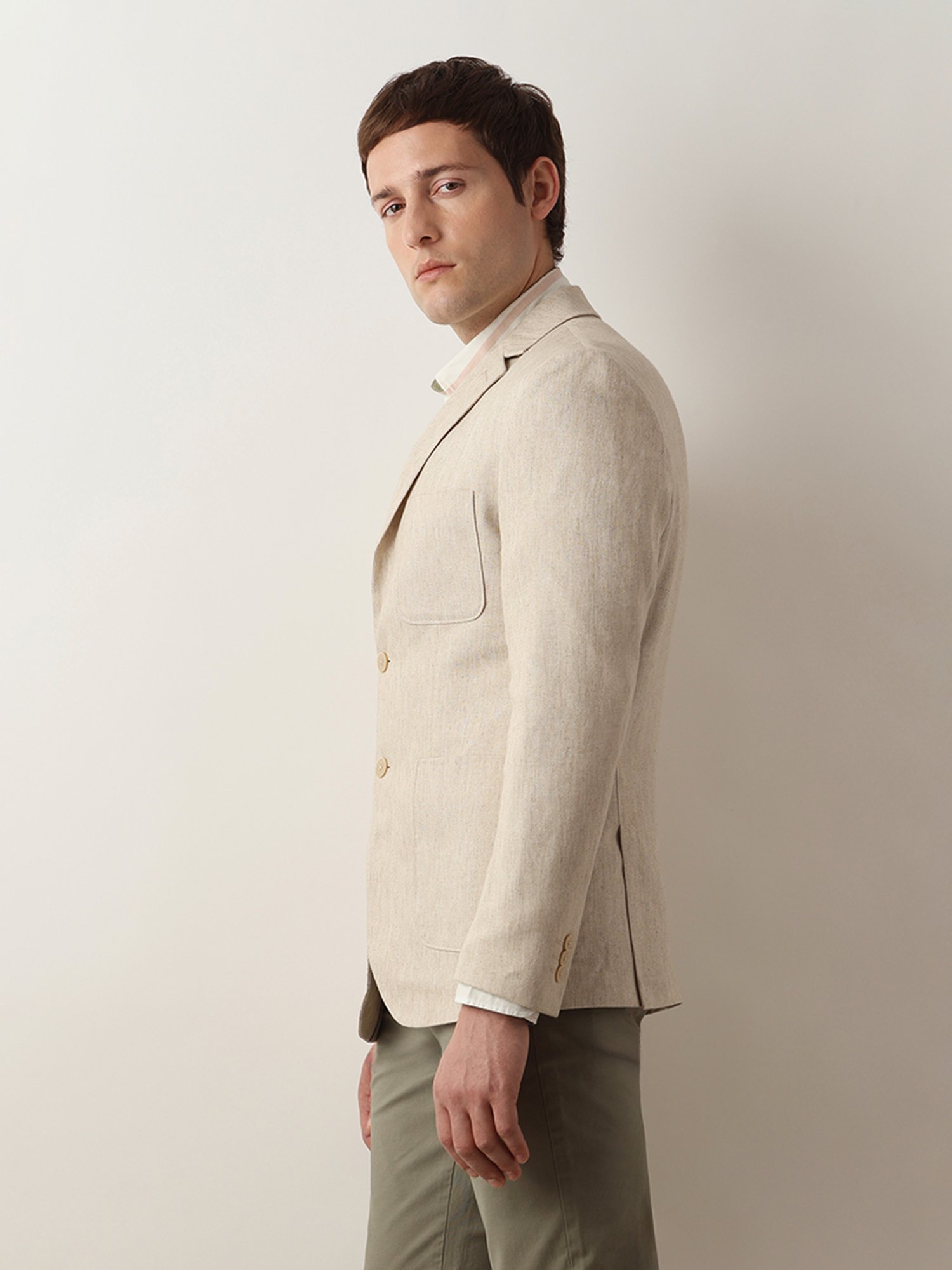 SELECTED HOMME Beige Slim Fit Notch Lapel Blazer