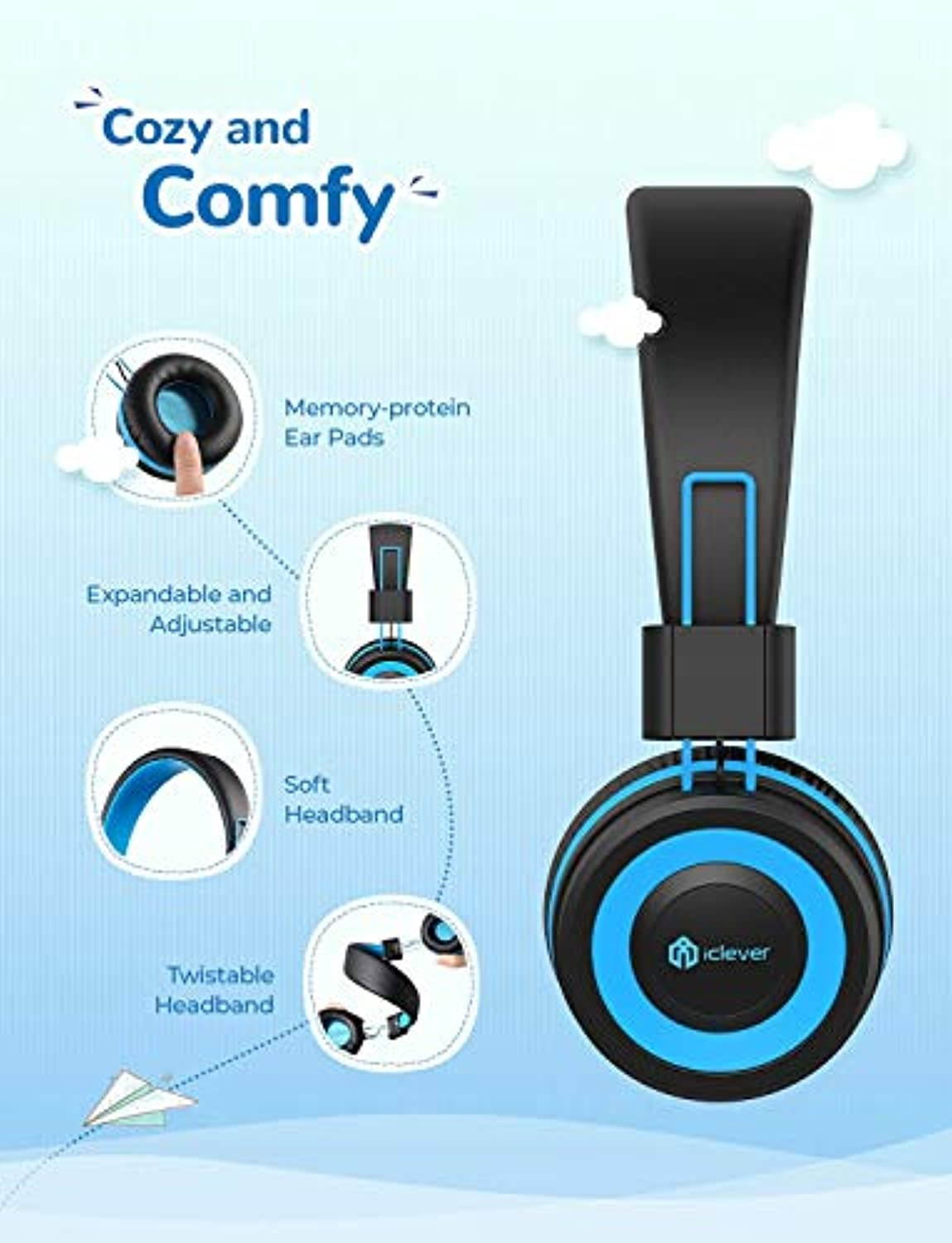 Christmas Bundle - iClever Kids Headphones with Microphone and iClever LED Backlight Food Grade Silicone Kids Headphones Safe Wired Kids Headsets 85dB Volume Limited