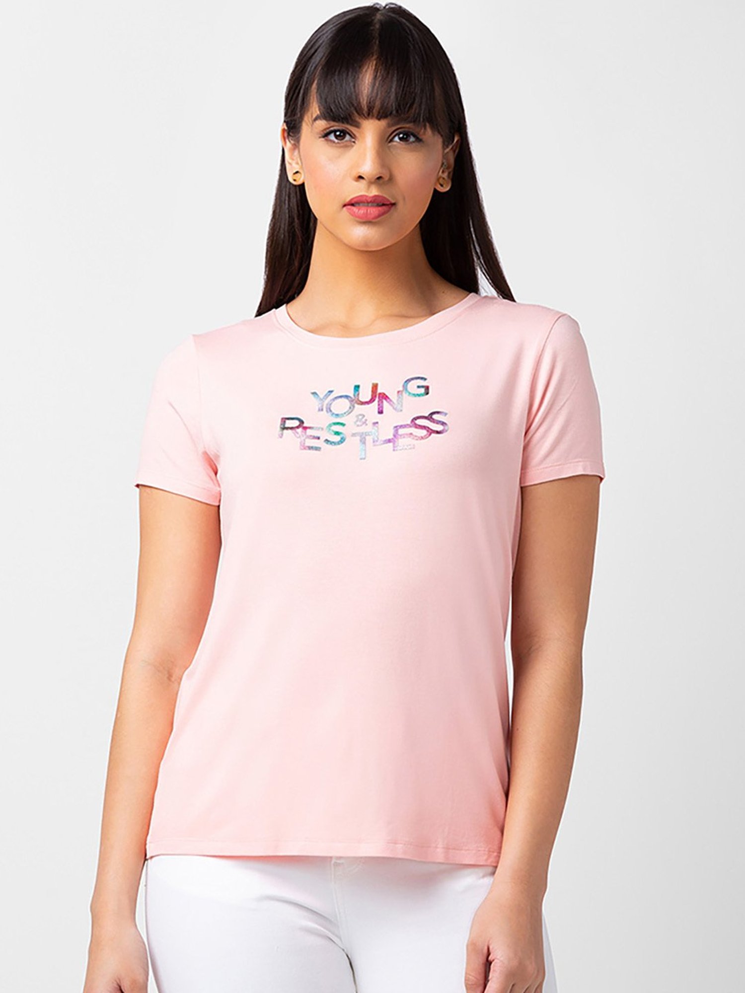 Spykar Pink Printed T-Shirt