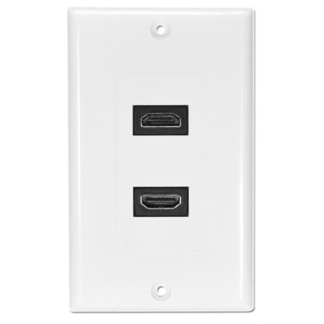 2-Port HDMI Female to Female Dual Connector White Decora Wall Plate Home Theater In-Wall Easy Installation - OSD Audio