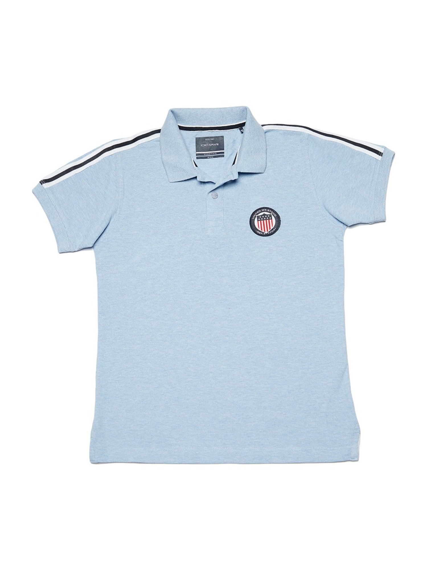 Octave Kids Sky Melange Cotton Polo T-Shirt