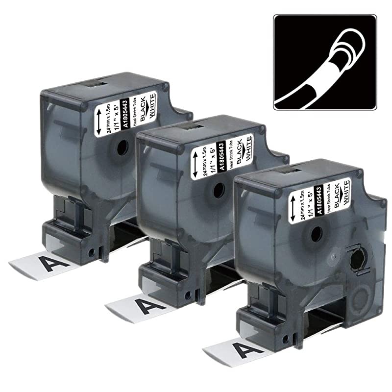 Compatible Industrial Labels Replacement for DYMO 1805443 1quot Rhino Heat Shrink Tube Labels Compatible with DYMO Rhino 6000 6500 Industrial Label Maker Black on White 1quot x 4924mm x 15m