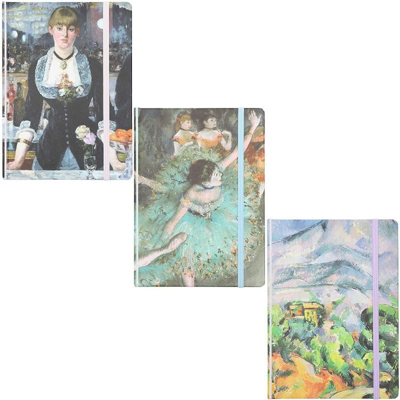 The Gifted Stationary 3-Pack Impressionist Hard Cover Diary Journals Notebooks, 160 Lined Pages each (7x5 inches)