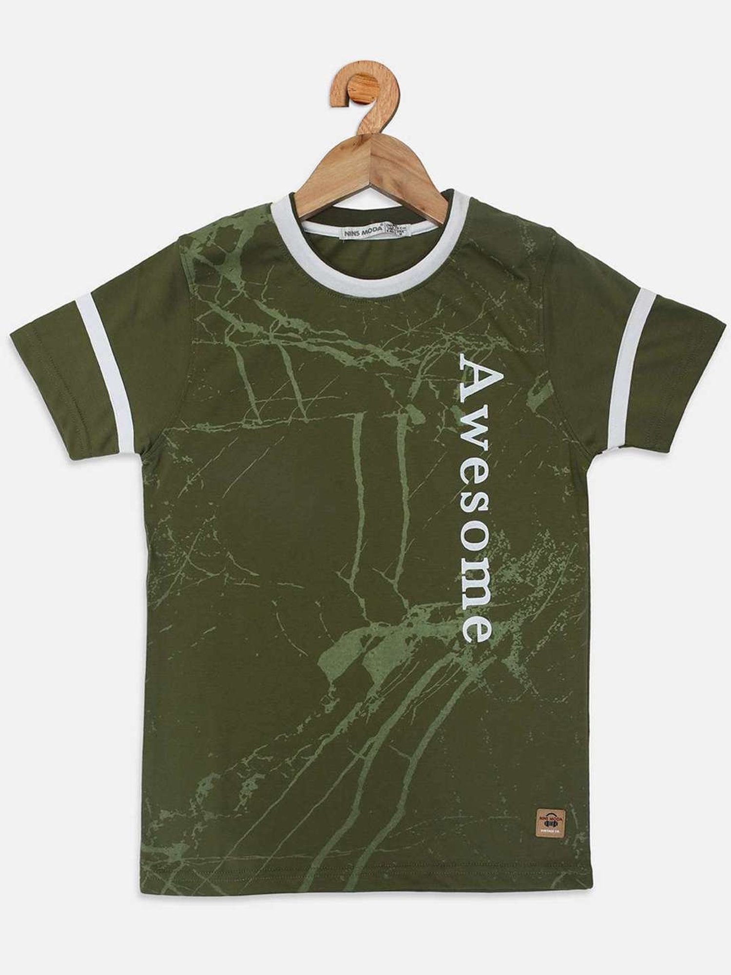 NINS MODA Kids Olive Green Printed T-Shirt