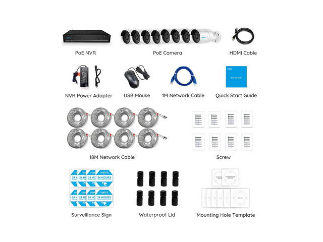 Reolink 5MP 16CH POE Security Camera System, 8pcs 5MP PoE Cameras with 16 Channel PoE NVR Recorder, Pre-Installed 3TB Hard Drive, Waterproof for Outdoor Indoor Use, 24/7 Recording,100ft Night Vision