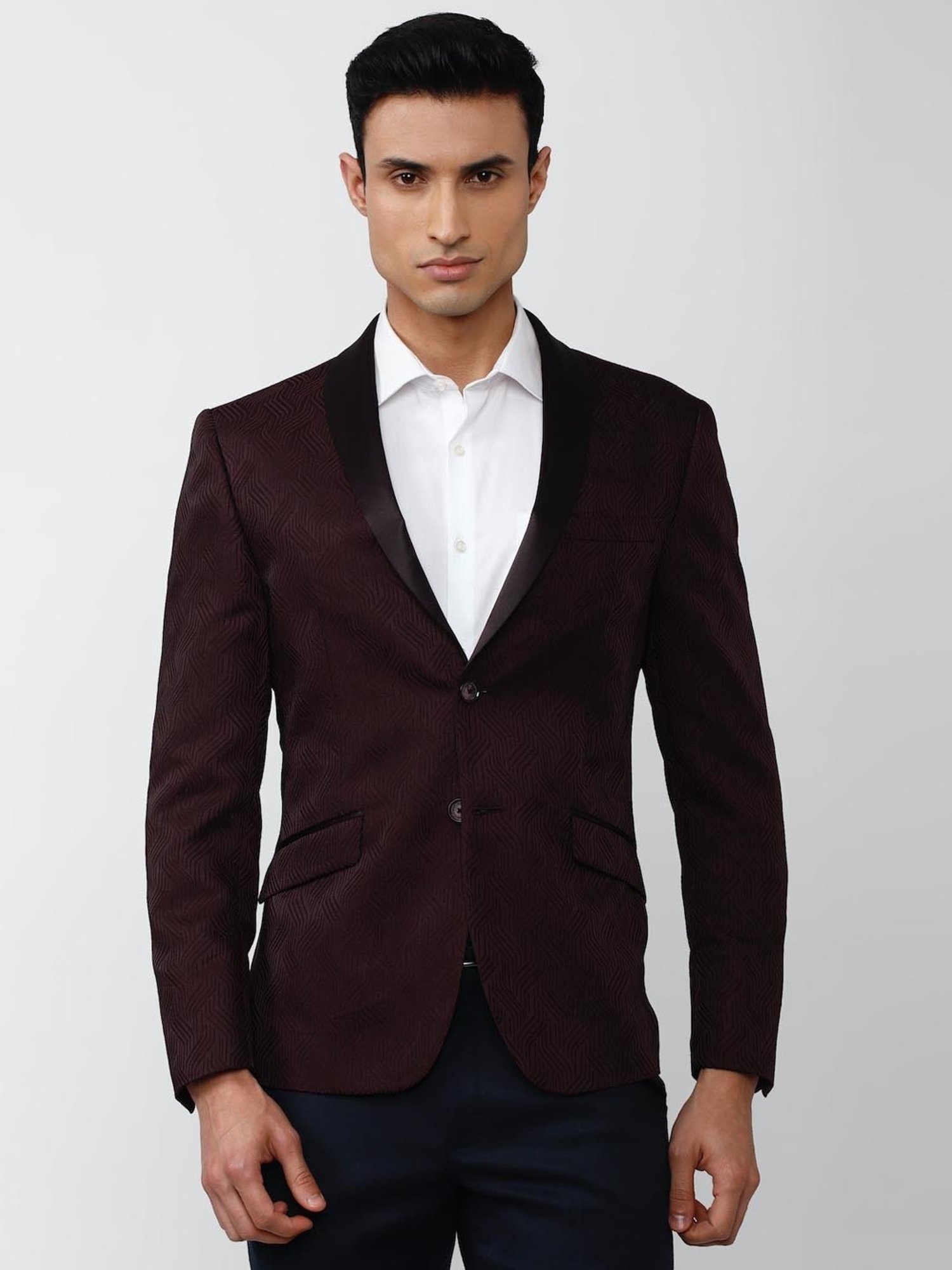 V Dot Brown Skinny Fit Printed Blazers