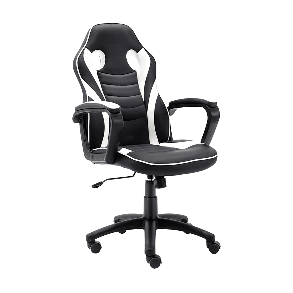HOMEMAXS Gaming Chair - Ergonomic Office Chair for Adults, Adjustable Swivel PU Computer Chair, High Back Desk Chair with Lumbar Support, Black and White