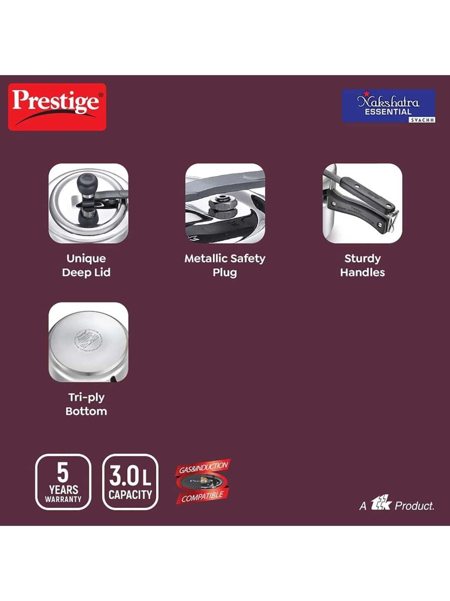 Pigeon Silver Stainless steel Pressure Cooker (10 L)