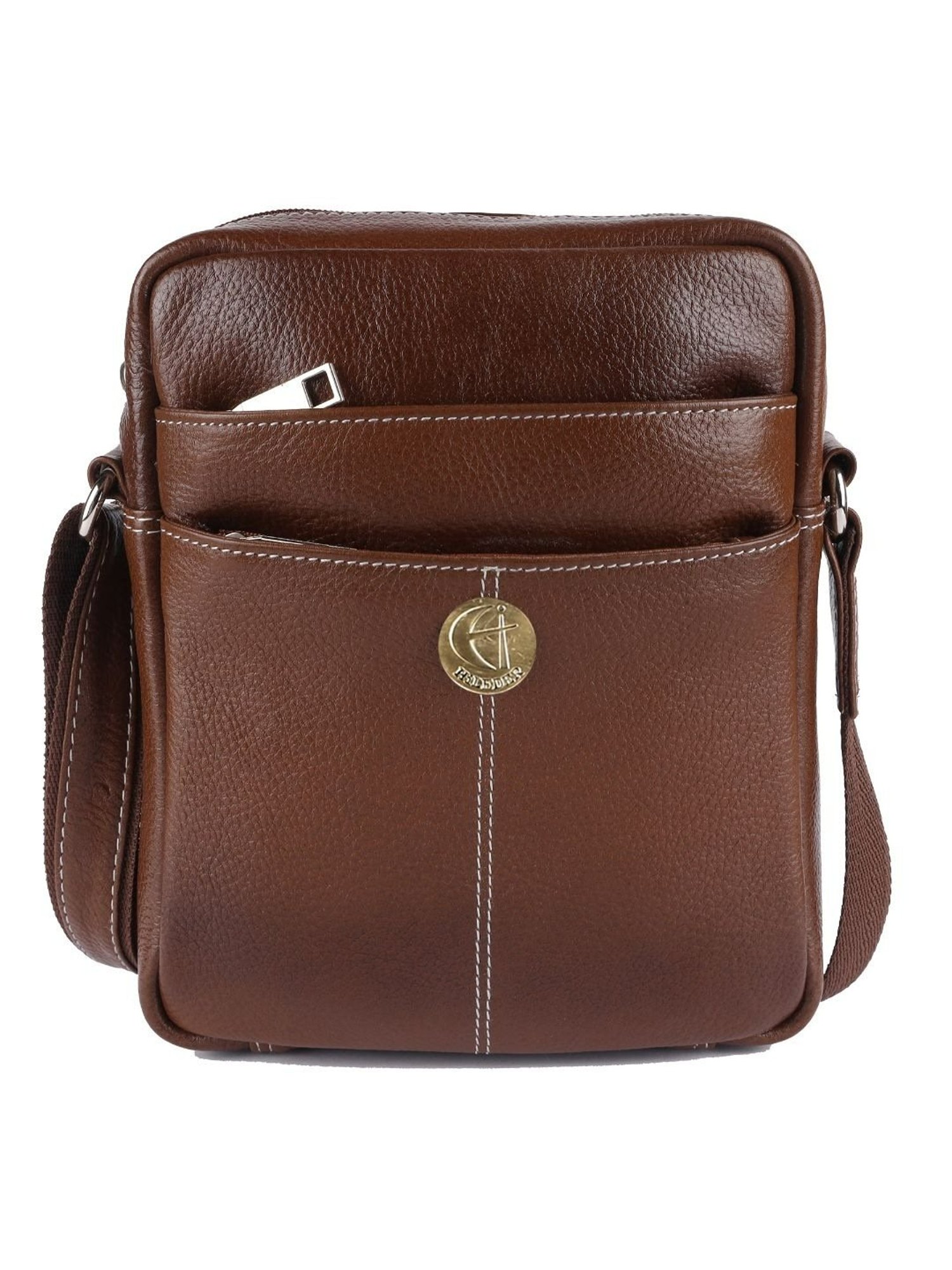 HiLEDER Brown Textured Small Leather 6.5 inch Cross Body Bag
