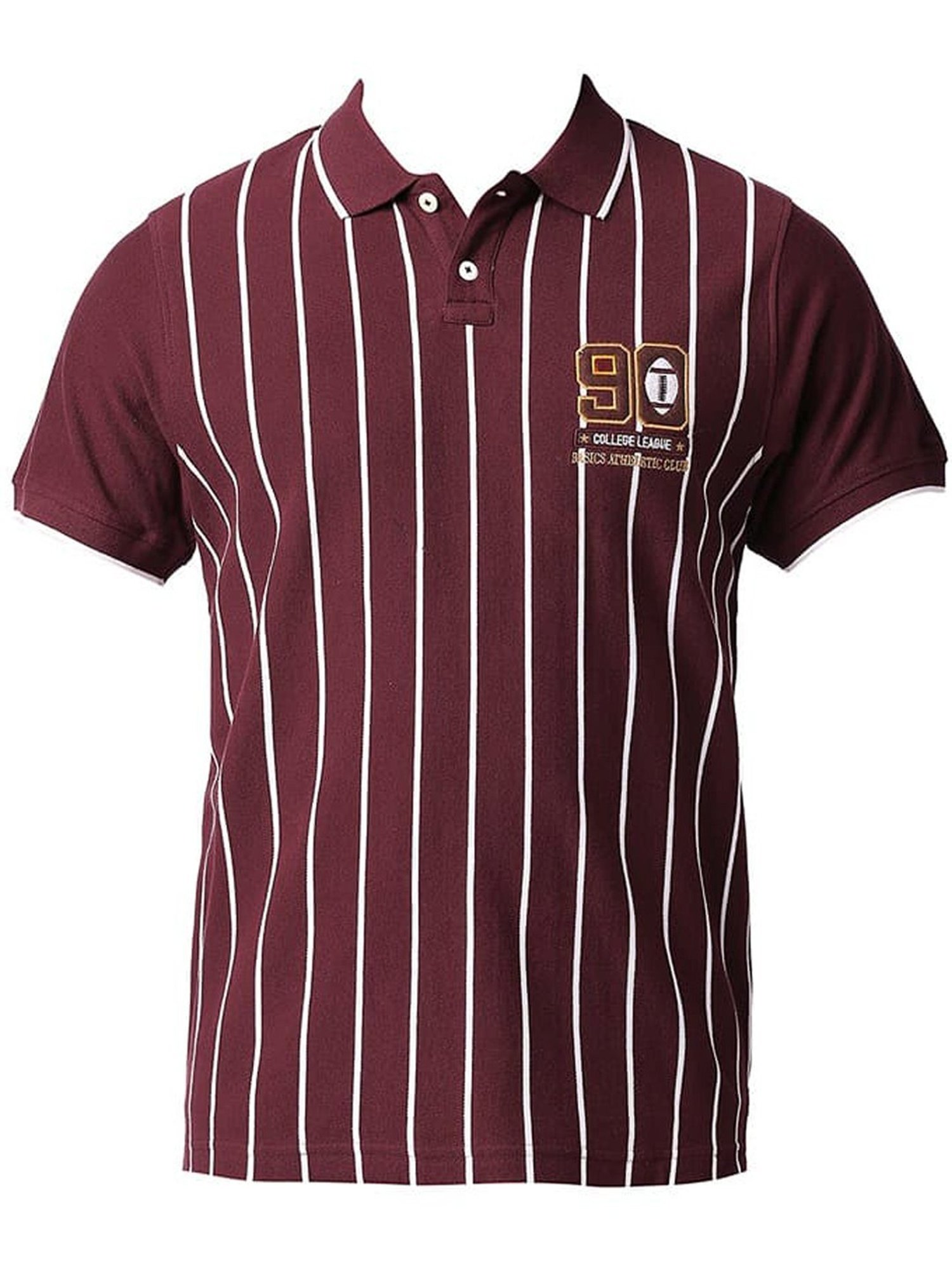 Basics Maroon Banner Cotton Muscle Fit Striped Polo T-Shirt