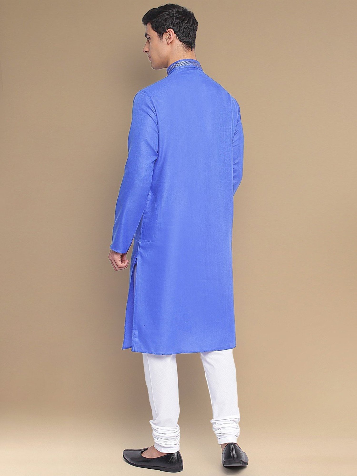 Sanwara Ink Blue & White Cotton Regular Fit Kurta Bottom Set