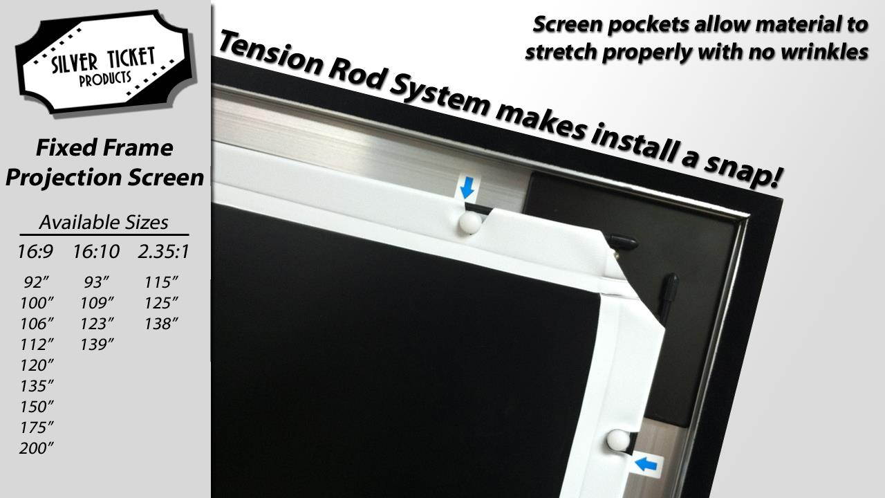 STR-169100-G Silver Ticket 100" Diagonal 16:9 HDTV (6 Piece Fixed Frame) Projector Screen Grey Material