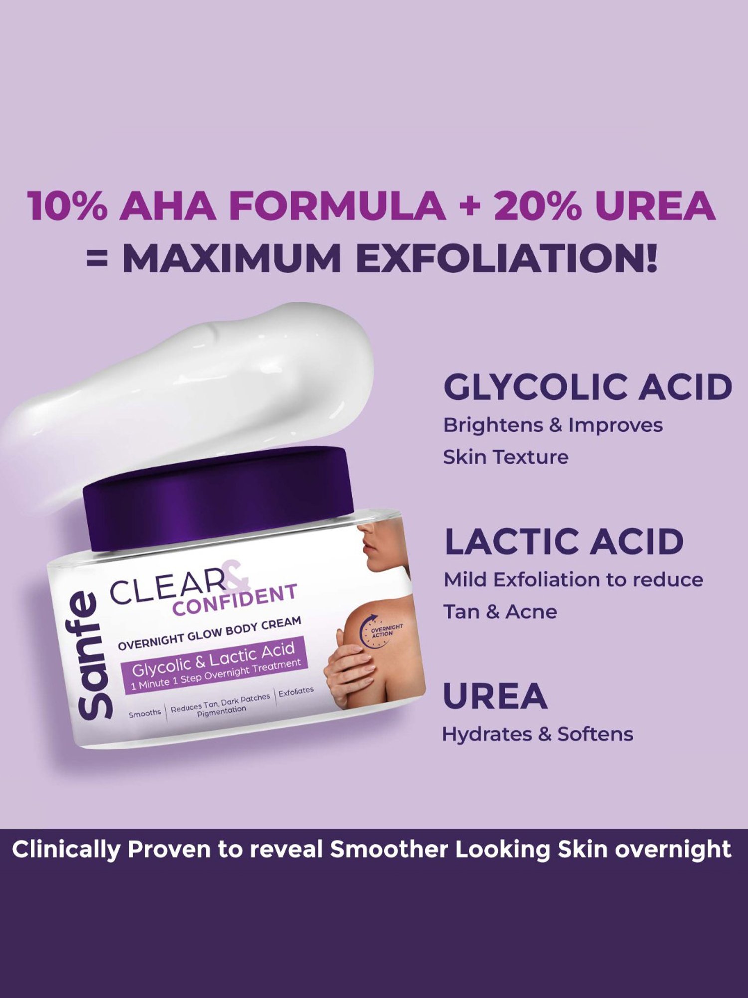 Sanfe Clear & Confident Overnight Glow Body Cream - 100 gm