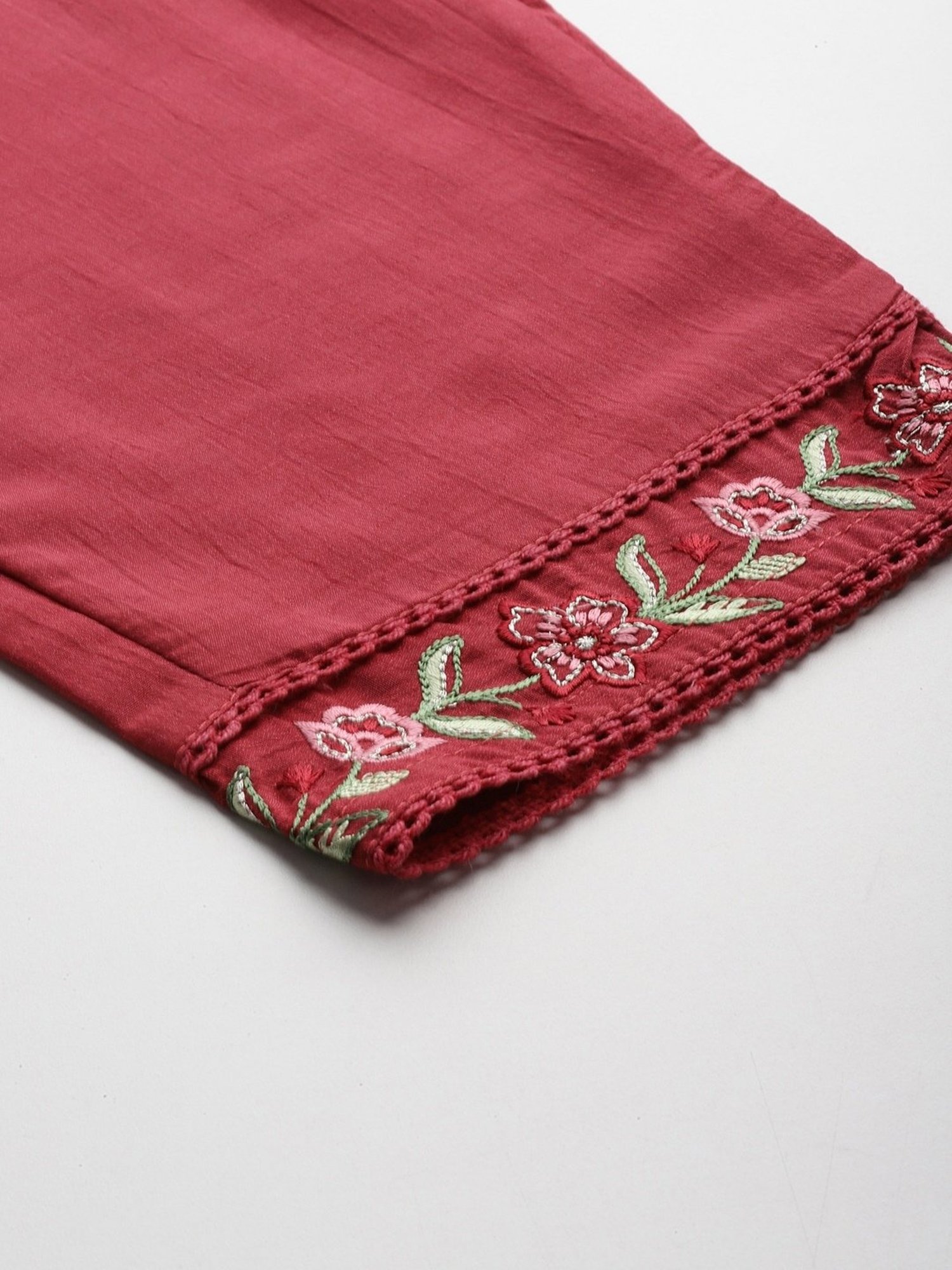 Indo Era Maroon Embroidered Kurta Pant Set With Dupatta