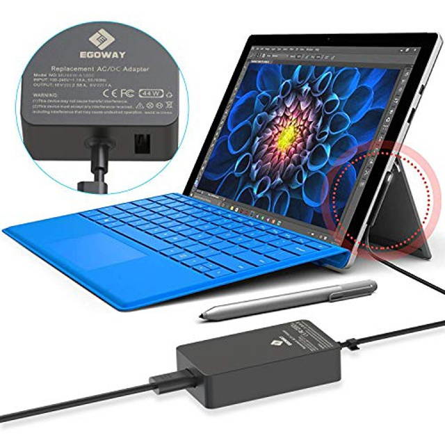 Surface Pro Charger, E EGOWAY 44W 15V 2.58A Power Supply Adapter Compatible with Surface Pro X 7 6 5 Surface Laptop 3 2 1 Surface Go Surface Book with Wall Plug and 6ft Power Cord