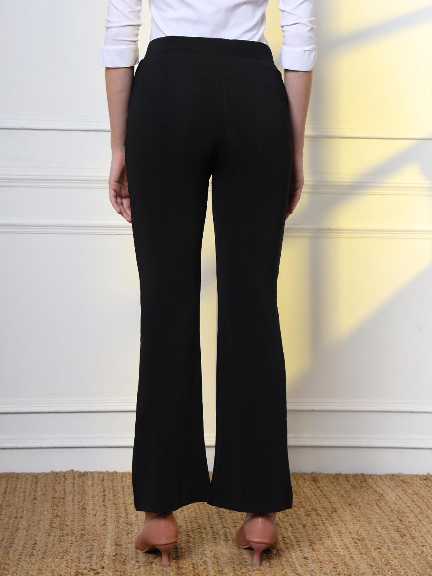 FITHUB Black Regular Fit High Rise Trousers