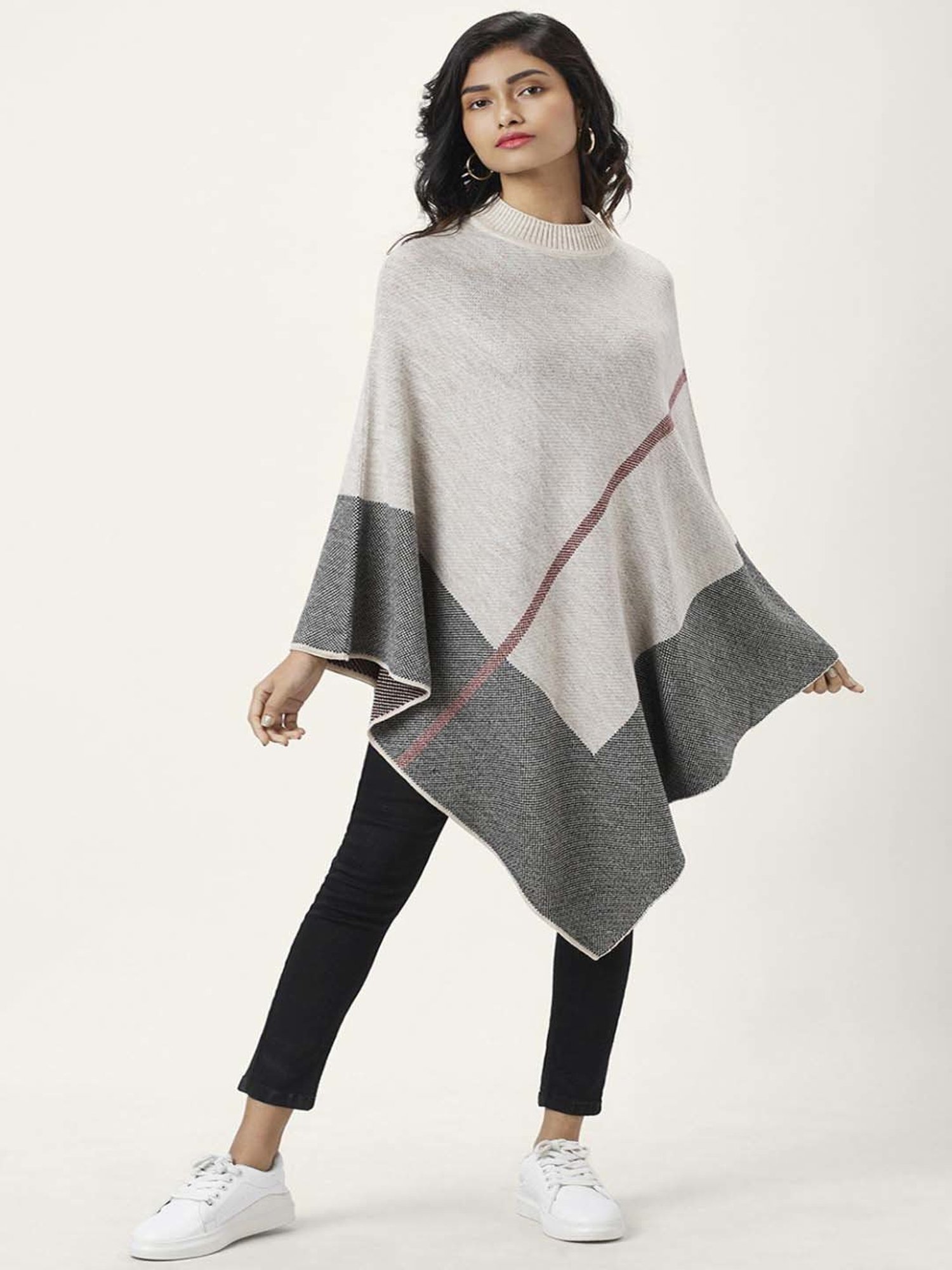 Honey by Pantaloons Beige Jacquard Pattern Poncho