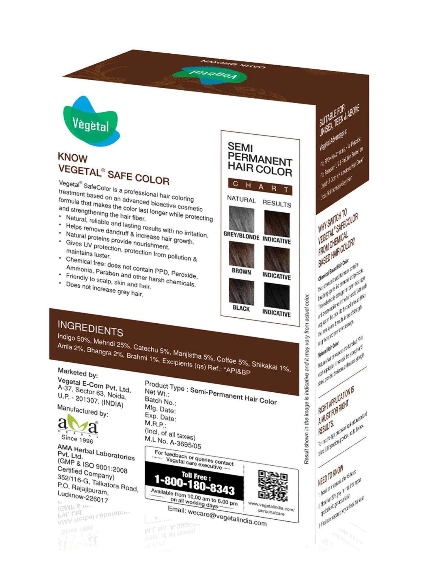 Vegetal Hair Safe Color Dark Brown - 50 gm
