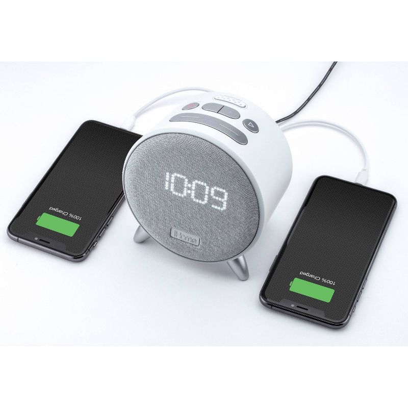 iHome Bluetooth Alarm Clock with Dual USB Charging and Nightlight - White/White