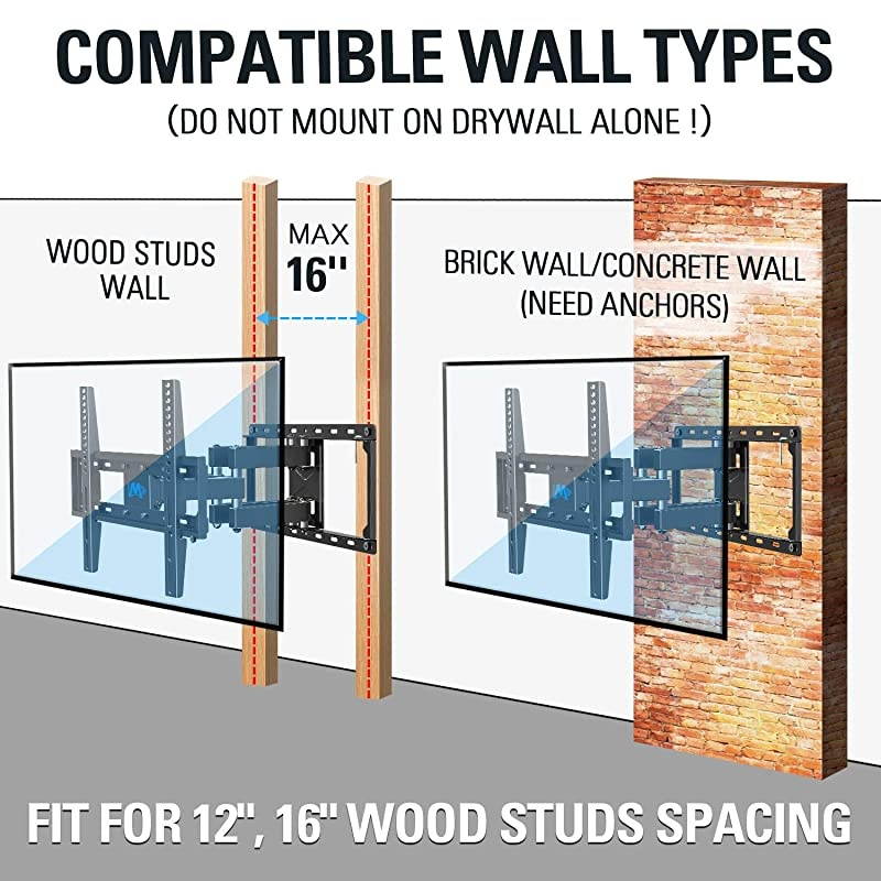 UL Listed TV Mount TV Wall Mount with Swivel and Tilt for Most 3255 Inch TV Full Motion TV Mount with Articulating Dual Arms Max VESA 400x400mm 99 lbs Loading 16 inch Studs MD2380