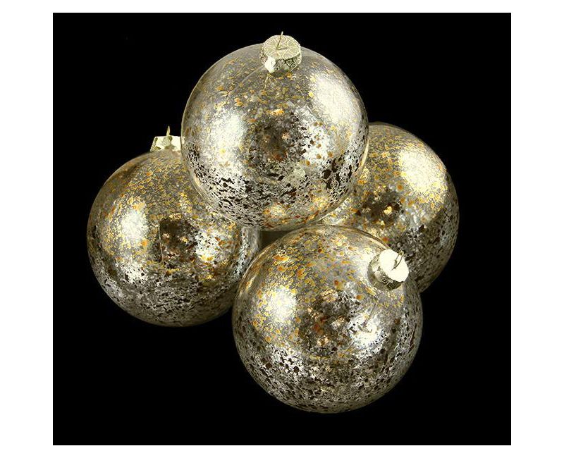 Barcana 4ct Clear and Gold Mercury Shatterproof Christmas Ball Ornaments 4" (100mm)