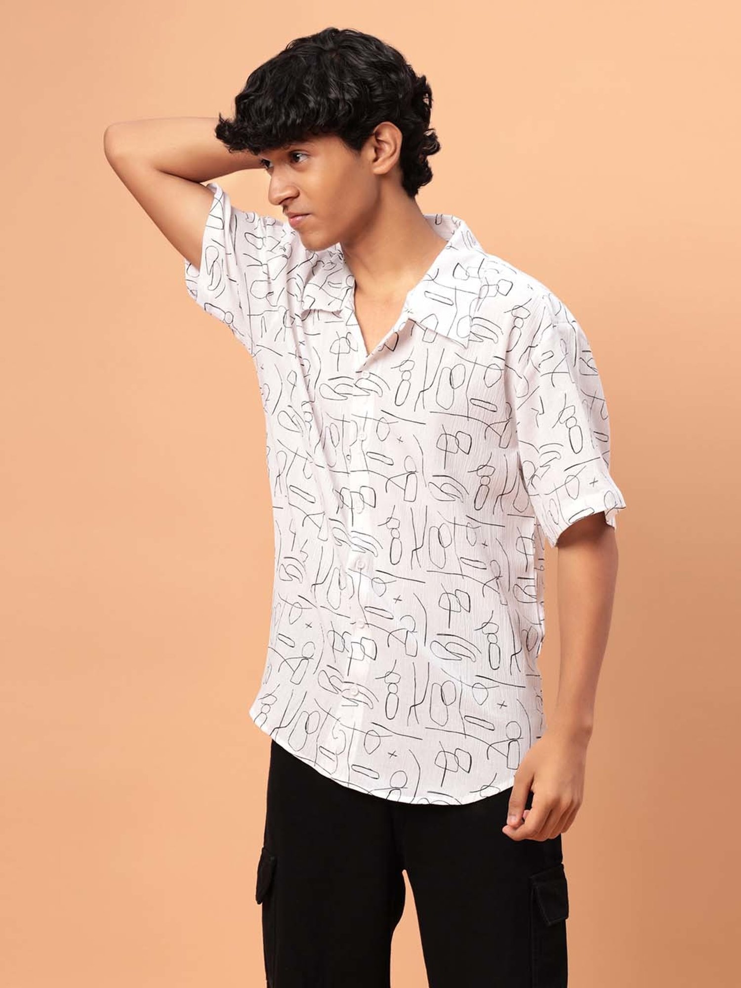 TeenTrums Kids White Cotton Printed Shirt