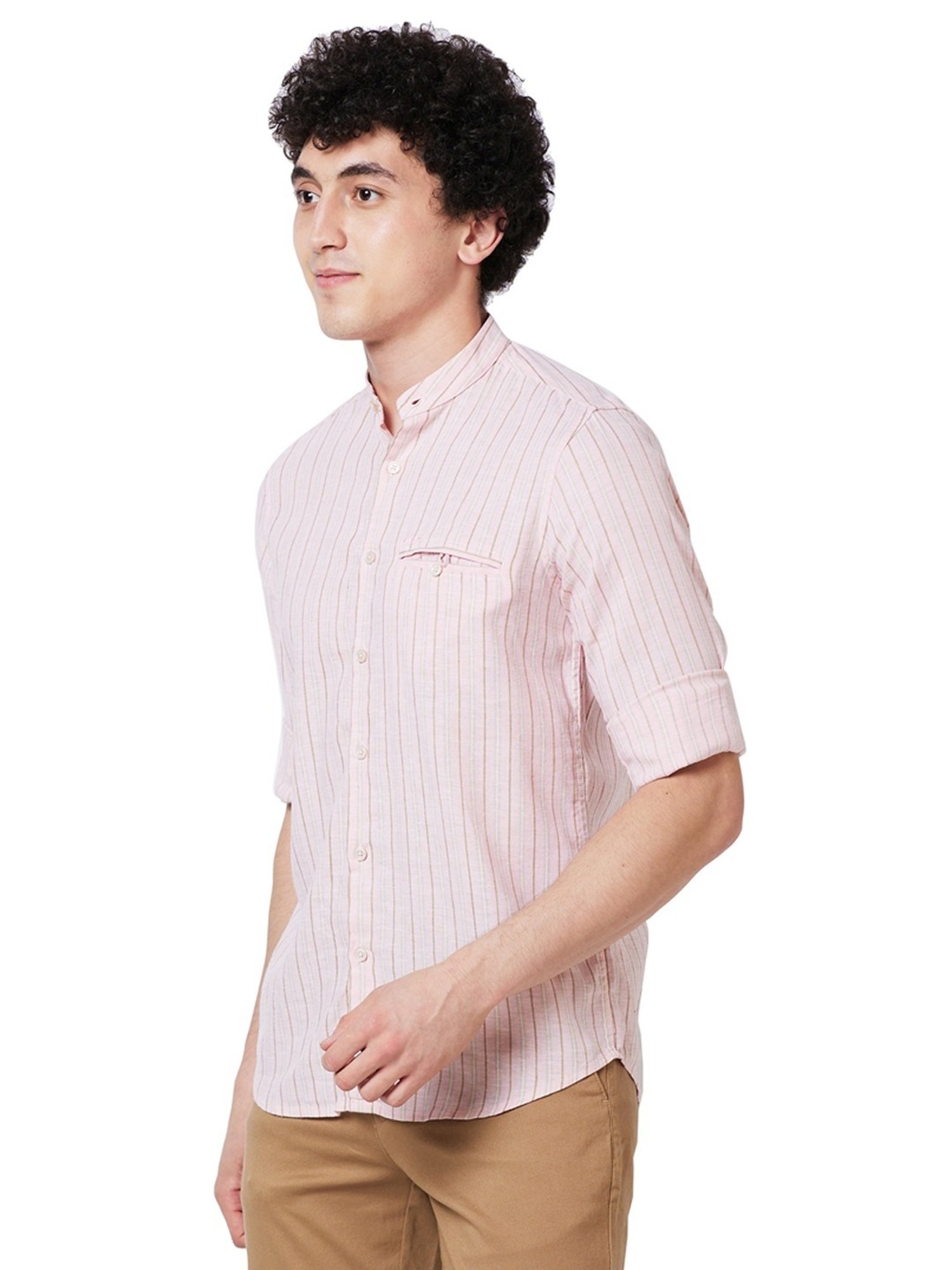 ColorPlus Pink Tailored Fit Striped Shirt