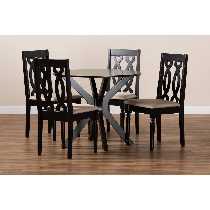 5pc Callie Fabric Upholstered and Wood Dining Set Gray/Brown - Baxton Studio