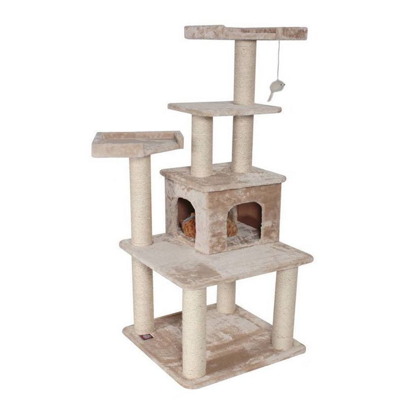 Majestic Pet Casita Faux Fur Activity Center Cat Scratcher Honey 64 in