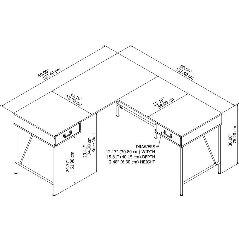 Bush Furniture Ironworks 60 L-Shaped Desk Vintage Golden Pine KI50112-03