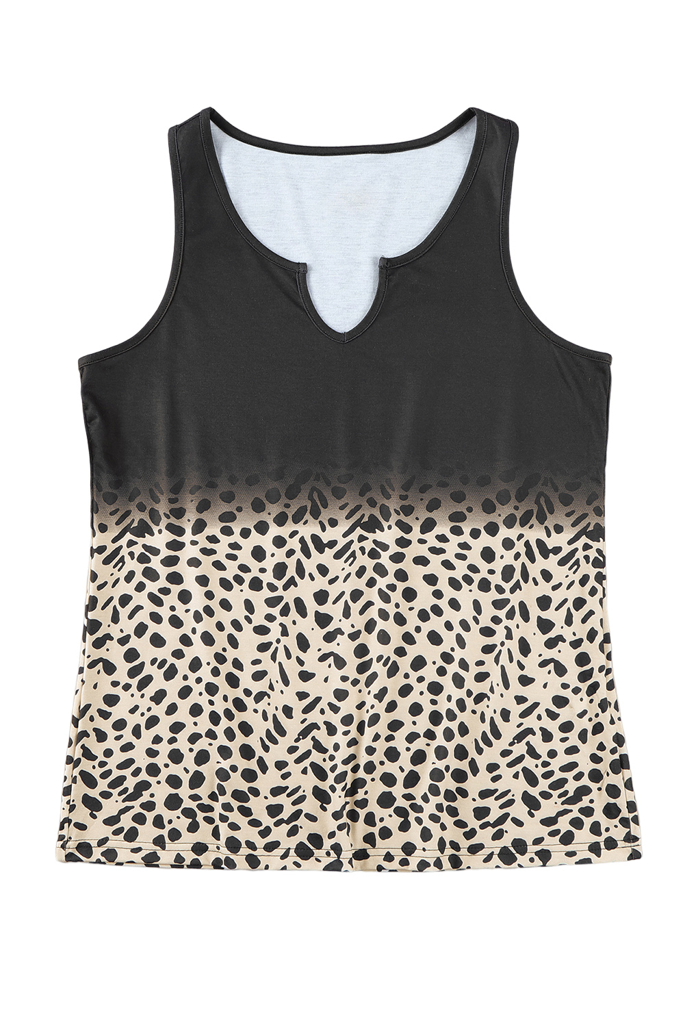 Black Gradient Leopard Split Neck Tank Top