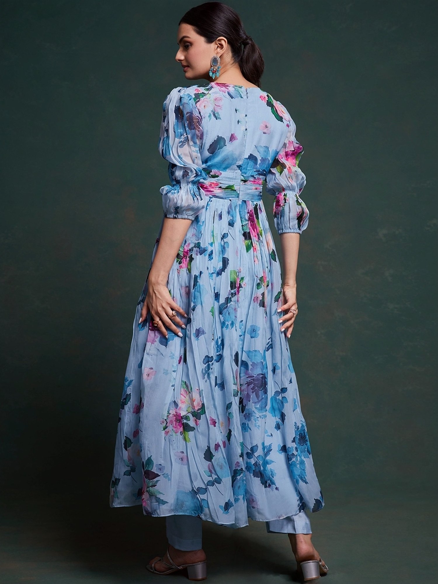 Odette Blue Printed Kurta Pant Set With Dupatta