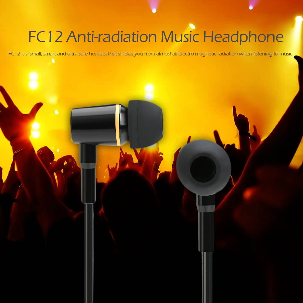 FC12 Stereo Music Headset Air Tube 3.5mm Anti-radiation Earphone In-ear Headphone Radiation Free Noise Reduction Line Control with Mic Black for Smart Phones Desktop Notebook Tablet PC