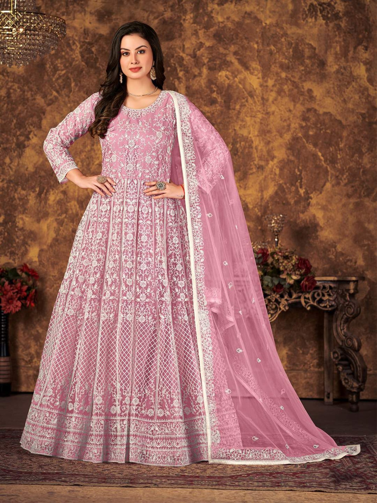 Odette Pink Embroidered Unstitched Dress Material