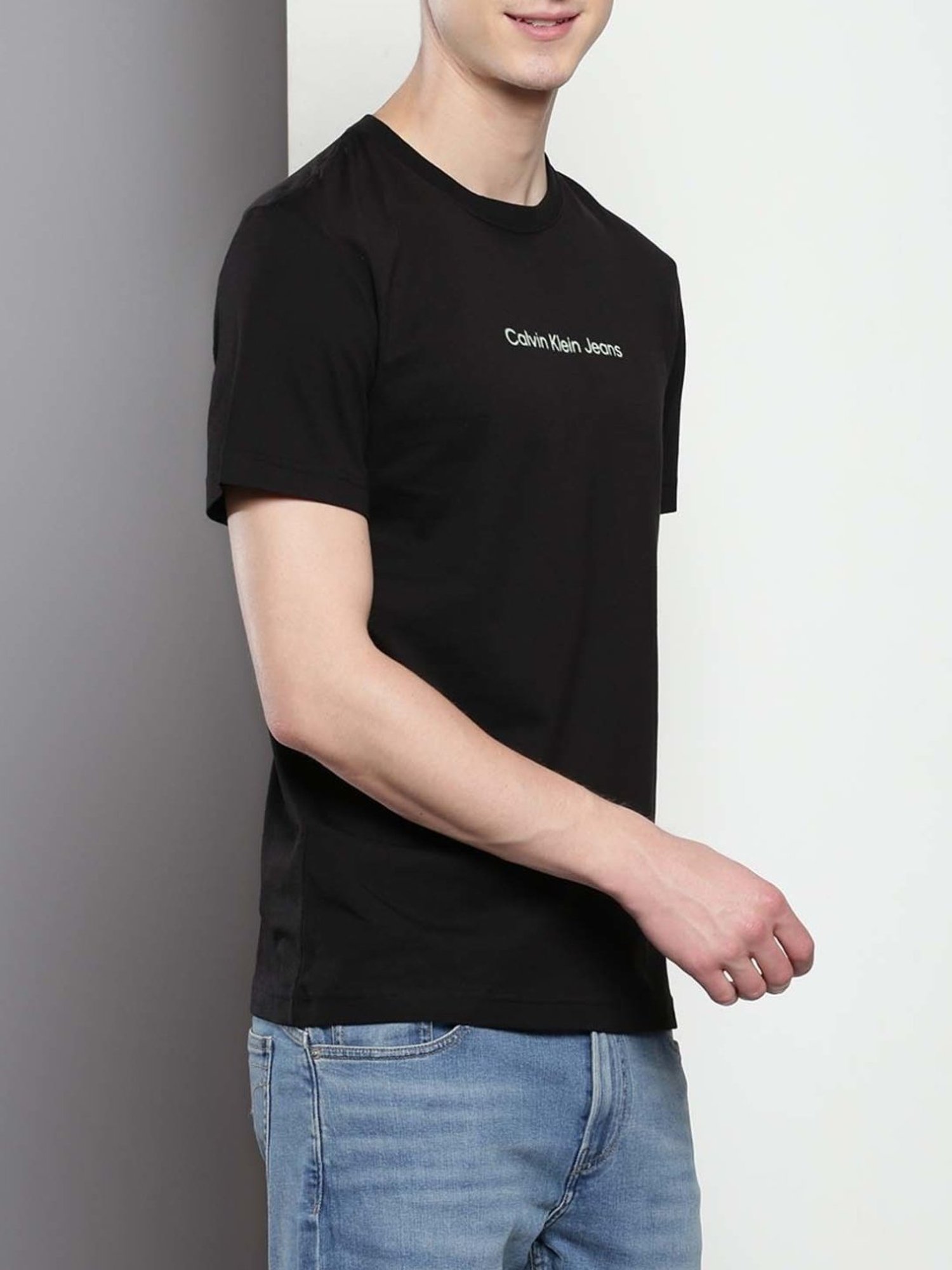 Calvin Klein Black Cotton Regular Fit Logo Printed T-Shirt