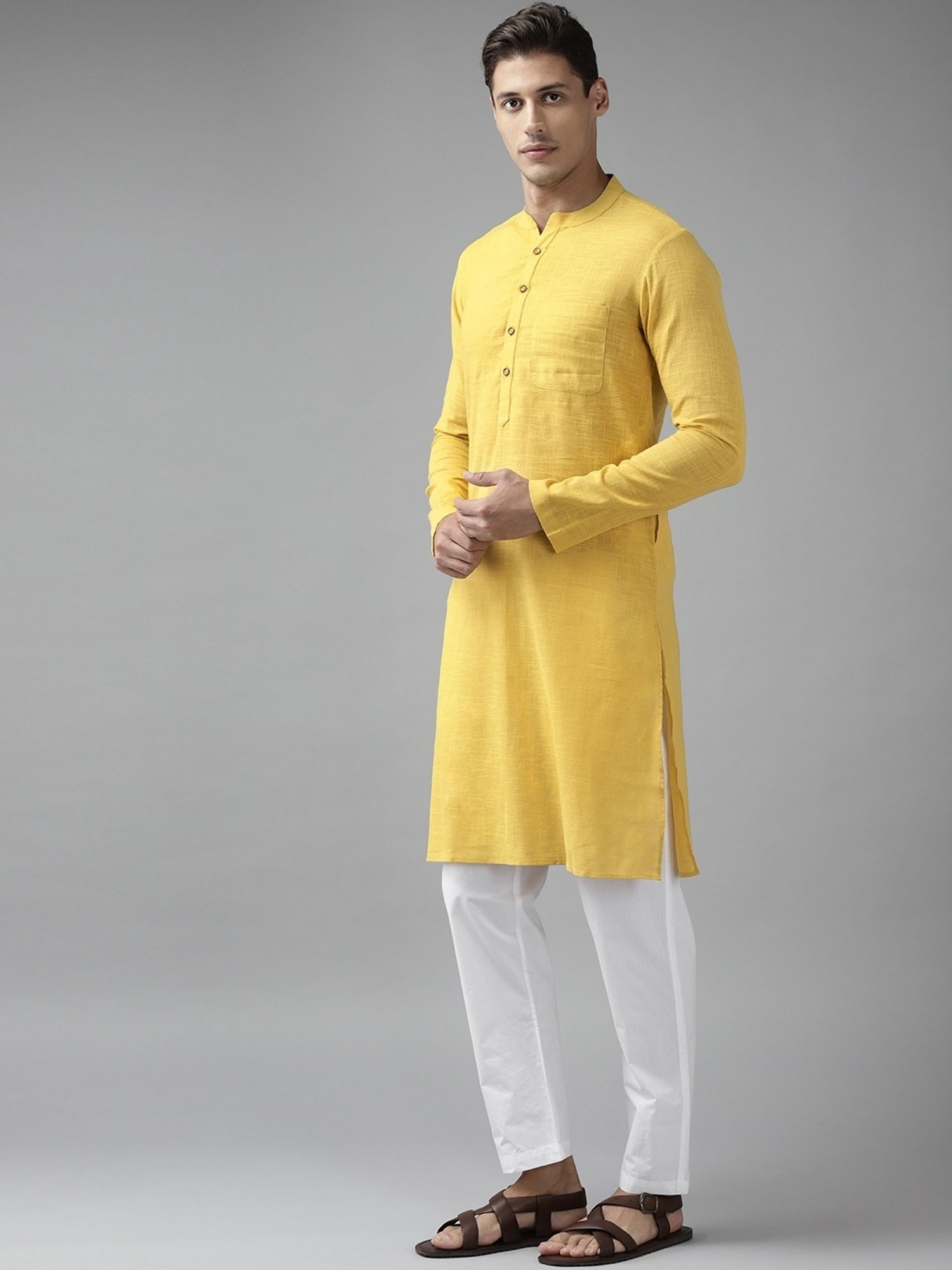 See Designs Yellow & White Cotton Regular Fit Kurta Bottom Set