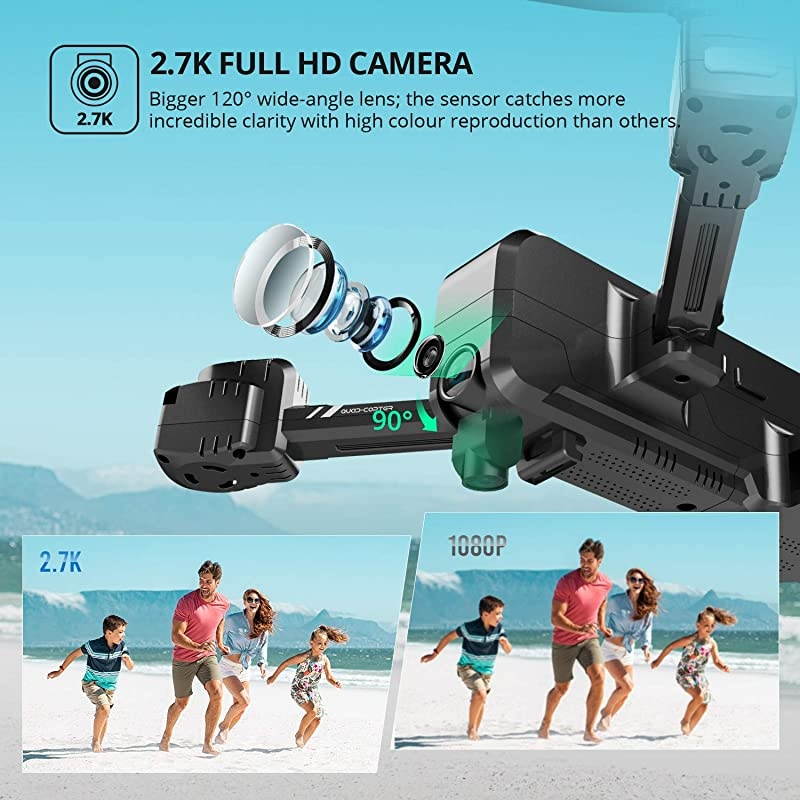 HS270 GPS 2.7K Drone with FHD FPV Camera Live Video for Adults, Portable Selfie Quadcopter with 2 Batteries for Beginners with Auto Return Home, Custom Flight Path, Follow Me, Auto Hover